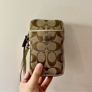 Coach Canvass Phone/ Camera Wristlet with silver hardware